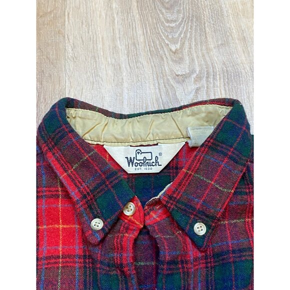 Vintage 80s Woolrich Mens Red & Green Plaid Button-Up Flannel Shirt XL - Picture 5 of 7